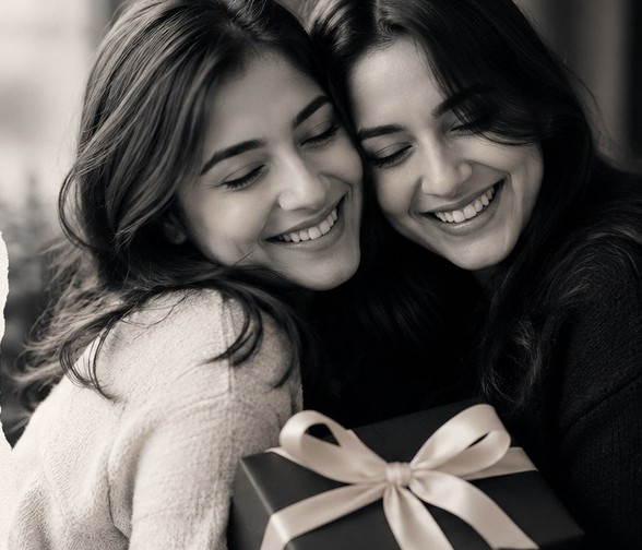Friends sharing a thoughtful gifting moment